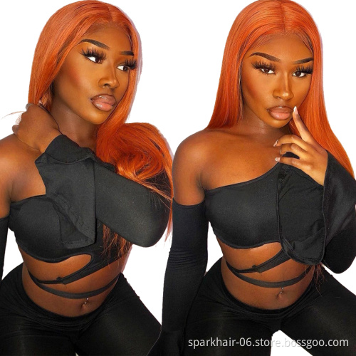 SPARK Colored Wigs Human Hair Lace Front,Custom Color Wig For Black Women, #350 Deep Wave Orange Ginger Human Hair Wig